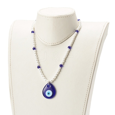Lampwork Teardrop with Evil Eye Pendant Necklaces NJEW-JN03485-1