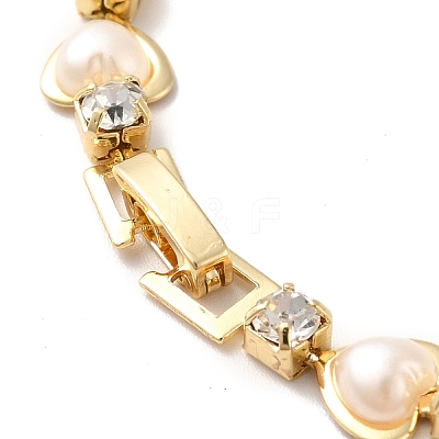 Rack Plating Iron Heart & Square Link Chain Bracelet with Clear Cubic Zirconia BJEW-I300-06G-1