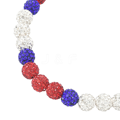 1Pc Polymer Clay Rhinestone Round Beaded Stretch Necklaces NJEW-SP0001-14D-1
