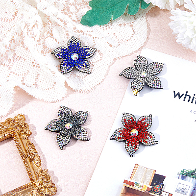 4Pcs 4 Styles Flower Imitation Leather & Rhinestone Ornament Accessories DIY-FH0007-09-1