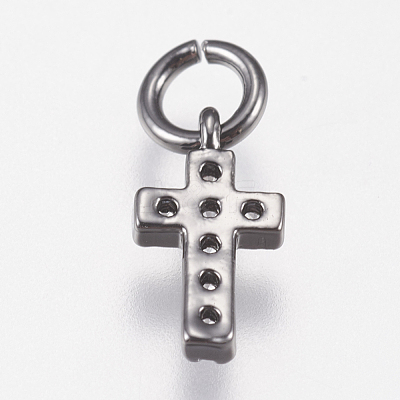 Brass Micro Pave Cubic Zirconia Tiny Cross Charms ZIRC-E147-62B-1
