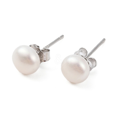 Natural Pearl Round Bead Stud Earrings EJEW-E298-01C-01P-1
