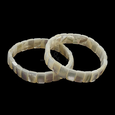 Natural White Shell Rectangle Beaded Stretch Bracelets BJEW-N030-01A-1