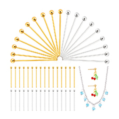 60Pcs 2 Colors 925 Sterling Silver Head Pins STER-PH0003-19-1