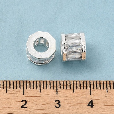 Rack Plating Brass Micro Pave Cubic Zirconia European Beads KK-F866-09S-1