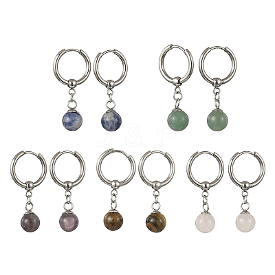 Natuarl Mixed Stone Round Hoop Earrings EJEW-JE06593-1