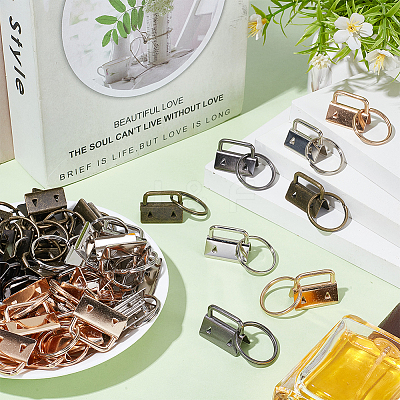 80Pcs 4 Colors Iron Ribbon Ends with Rings IFIN-GO0001-07-1