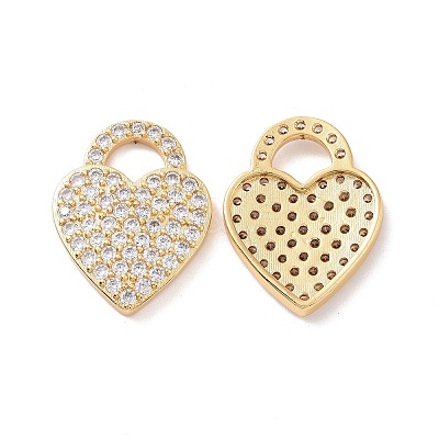 Heart Brass Micro Pave Clear Cubic Zirconia Pendants KK-G435-29G-1