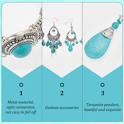 2 Sets 2 Style Synthetic Turquoise Teardrop Lariat Necklace & Chandelier & Oval Beaded Stretch Bracelet SJEW-AN0001-02-1