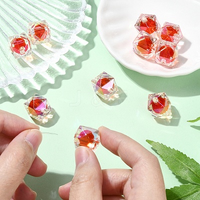10Pcs Two Tone UV Plating Rainbow Iridescent Acrylic Beads TACR-YW0002-33E-1