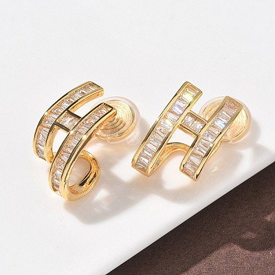Brass Micro Pave Clear Cubic Zirconia Clip-on Earrings EJEW-K286-10G-1