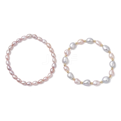 2Pcs 2 Styles Natural Cultured Freshwater Pearl Beads Stretch Bracelets for Women BJEW-JB13210-1
