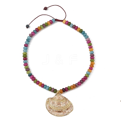 Ocean Electroplated Natural Scallop Shell Pendant Dyed Natural White Jade Rondelle Braided Bead Necklaces NJEW-JN06445-01-1