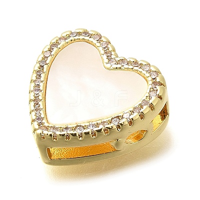 Brass Micro Pave Clear Cubic Zirconia Heart Multi-Strand Links KK-M309-07G-1