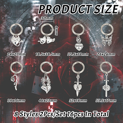 16Pcs 8 Style Gothic Style Alloy Shoe Charms HJEW-AB00630-1