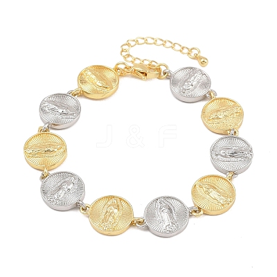 Flat Round with Virgin Mary Brass Link Chain for Women BJEW-K248-06B-GP-1