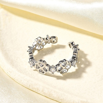 Brass Micro Pave Cubic Zirconia Cuff Rings for Women RJEW-Q008-01P-02-1