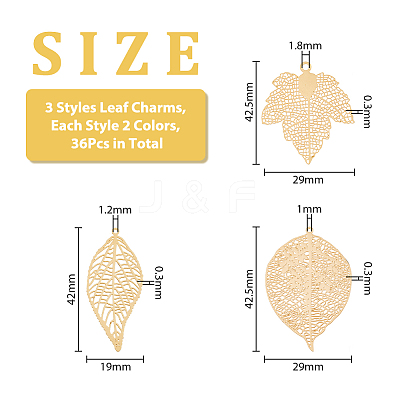 36Pcs 6 Style Brass Filigree Big Pendants KK-DC0002-96-1