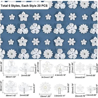 120Pcs 6 Style Flower ABS Plastic Imitation Pearl Bead Caps OACR-NB0001-41-1