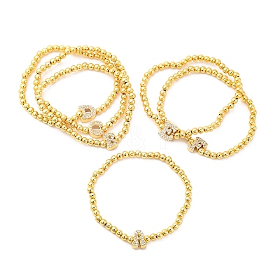 Brass Round Beads Stretch Bracelets BJEW-A034-05G-1