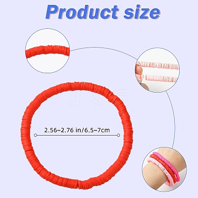 6Pcs 6 Colors Handmade Polymer Clay Stretch Bracelets BJEW-SW00138-1