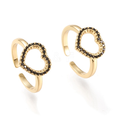 Adjustable Brass Micro Pave Cubic Zirconia Cuff Rings RJEW-K233-01G-1