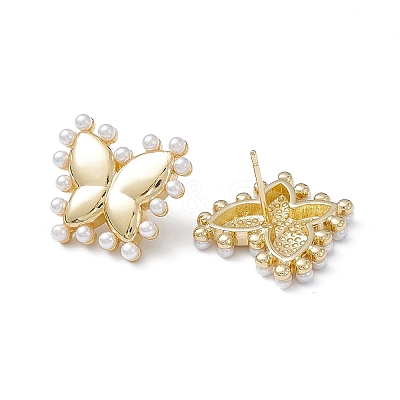 Long-Lasting Plated Brass Stud Earrings with Plastic Pearl for Women EJEW-A088-05G-1