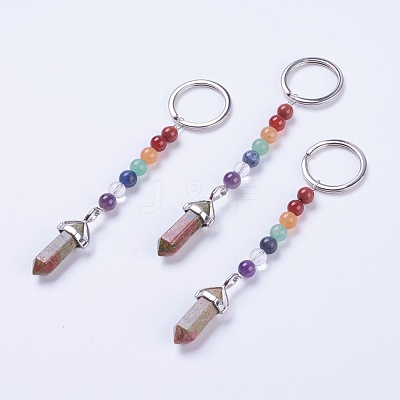 Natural/Synthetic Gemstone Chakra Pointed Keychain KEYC-P040-D-1