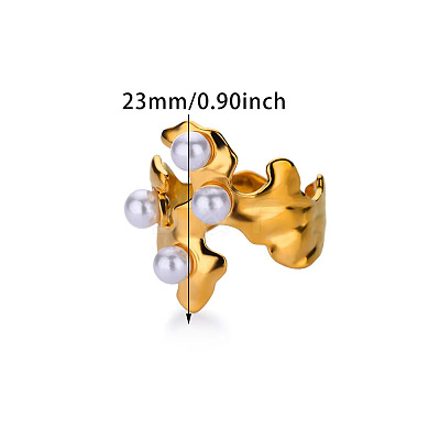 Retro Royal Style 304 Stainless Steel Imitation Pearl Cuff Rings FS-WG343E9-07-1