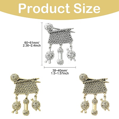 3Pcs 3 Colors Knitting Zinc Alloy Lapel Pins for Backpack Clothes JEWB-CJ0003-56-1