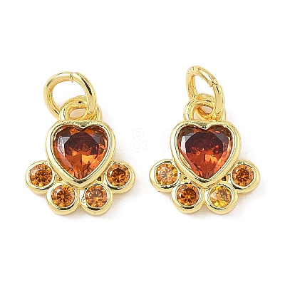 Brass Pave Cubic Zirconia Paw Print Charms KK-I355-17G-1