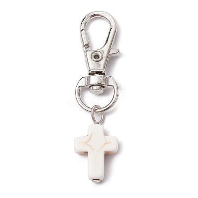 Synthetic Turquoise Cross Pendant Decorations HJEW-JM01531-02-1