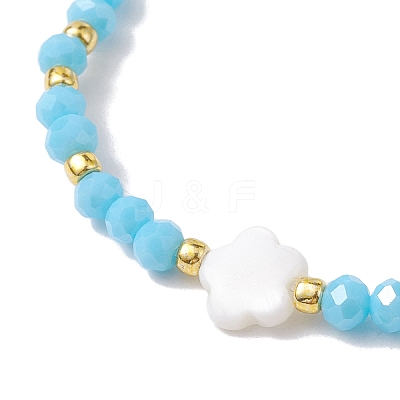 Flower Natural Shell & Glass & Seed Beaded Stretch Bracelet BJEW-JB10183-1