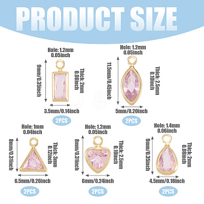10Pcs 5 Styles Brass Cubic Zirconia Pendants KK-TADJ0001-30A-1