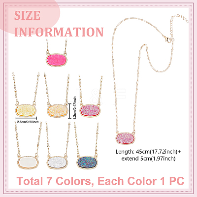 7Pcs 7 Colors Alloy & Resin Pendant Necklaces for Women NJEW-GA0001-17-1