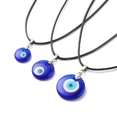 3Pcs 3 Size Lampwork Evil Eye Pendant Necklaces Set with Waxed Cords for Women NJEW-JN03954-1