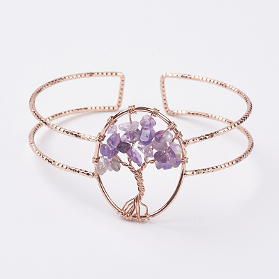 Natural Gemstone Chip Bead Cuff Bangles BJEW-L624-A-1