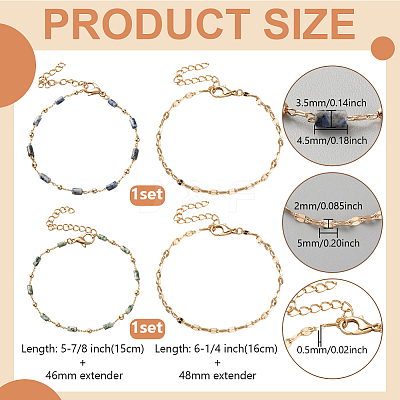 2 Bags 2 Styles Natural Gemstone Beads Bracelet & Dapped Chains Bracelet Set for Women BJEW-GO0001-15-1