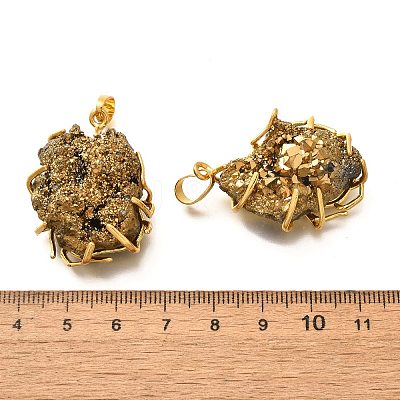 Electroplated Natural Druzy Agate Pendants G-K338-45G-01-1