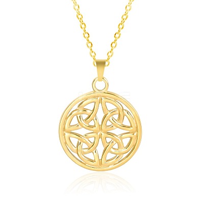 201 Stainless Steel Flat Round with Viking Knot Pendant Necklaces for Women Men FS-WGDB207-02-1