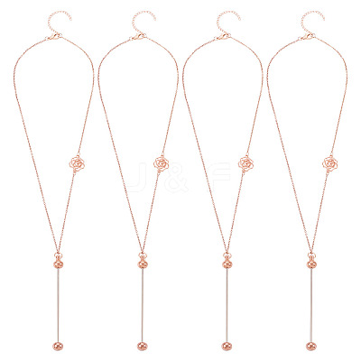 304 Stainless Steel Rose Flower Chain Necklaces NJEW-TAC0021-1