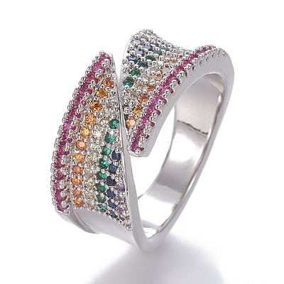 Brass Cubic Zirconia Cuff Rings RJEW-O035-04P-1