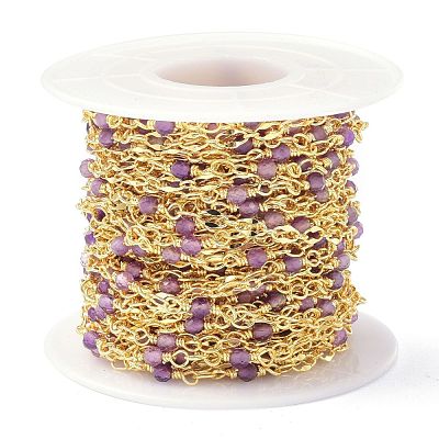 Brass & Natural Amethyst Handmade Beaded Chain CHC-D029-15G-09-1