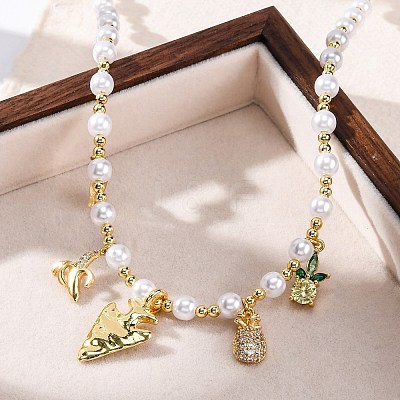 Brass Micro Pave Clear Cubic Zirconia Beaded Necklaces NJEW-Z059-05G-1
