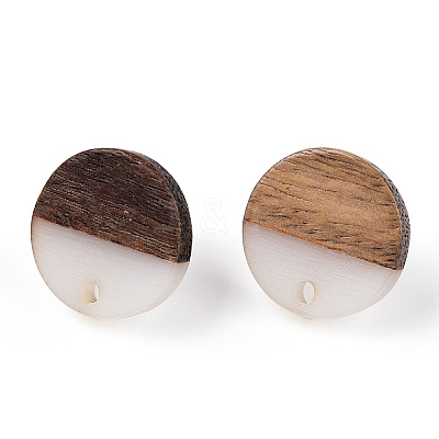 Opaque Resin & Walnut Wood Flat Round Stud Earrings EJEW-TAC0021-17A-02-1