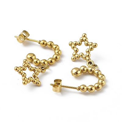 Ion Plating(IP) 304 Stainless Steel Hollow out Star Dangle Stud Earrings for Women EJEW-I284-22G-1