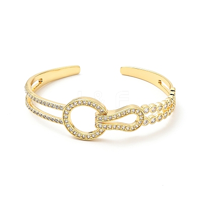 Clear Cubic Zirconia Knot Open Cuff Bangle BJEW-J165-14G-1