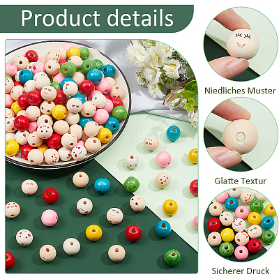 225Pcs 9 Styles Printed Wood European Beads WOOD-NB0002-60-1