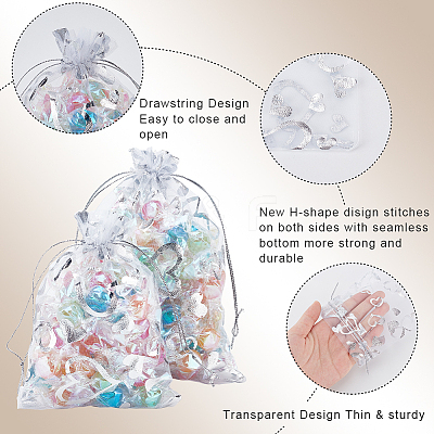 80Pcs 2 Styles Heart Printed Organza Bags OP-BBC0001-04A-1