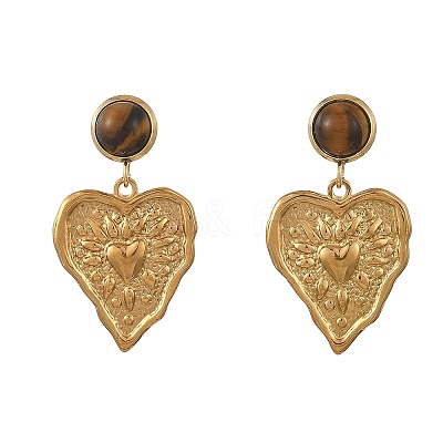 Natural Tiger Eye & 304 Stainless Steel Dangle Earrings for Women EJEW-JE07507-1